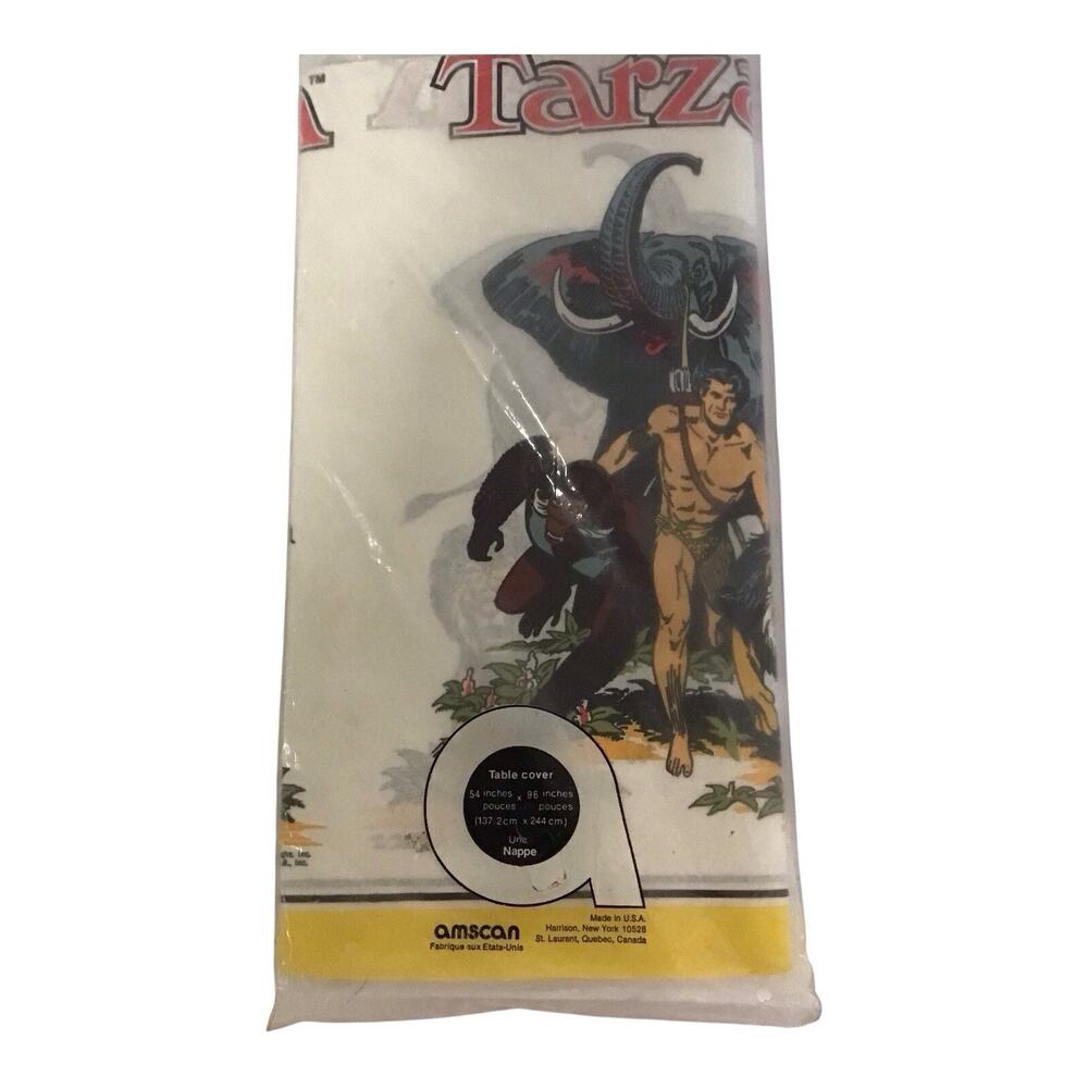 Vintage 1975 Amscan Tarzan Paper Table Cover Jungle Party Decor NOS 54x96